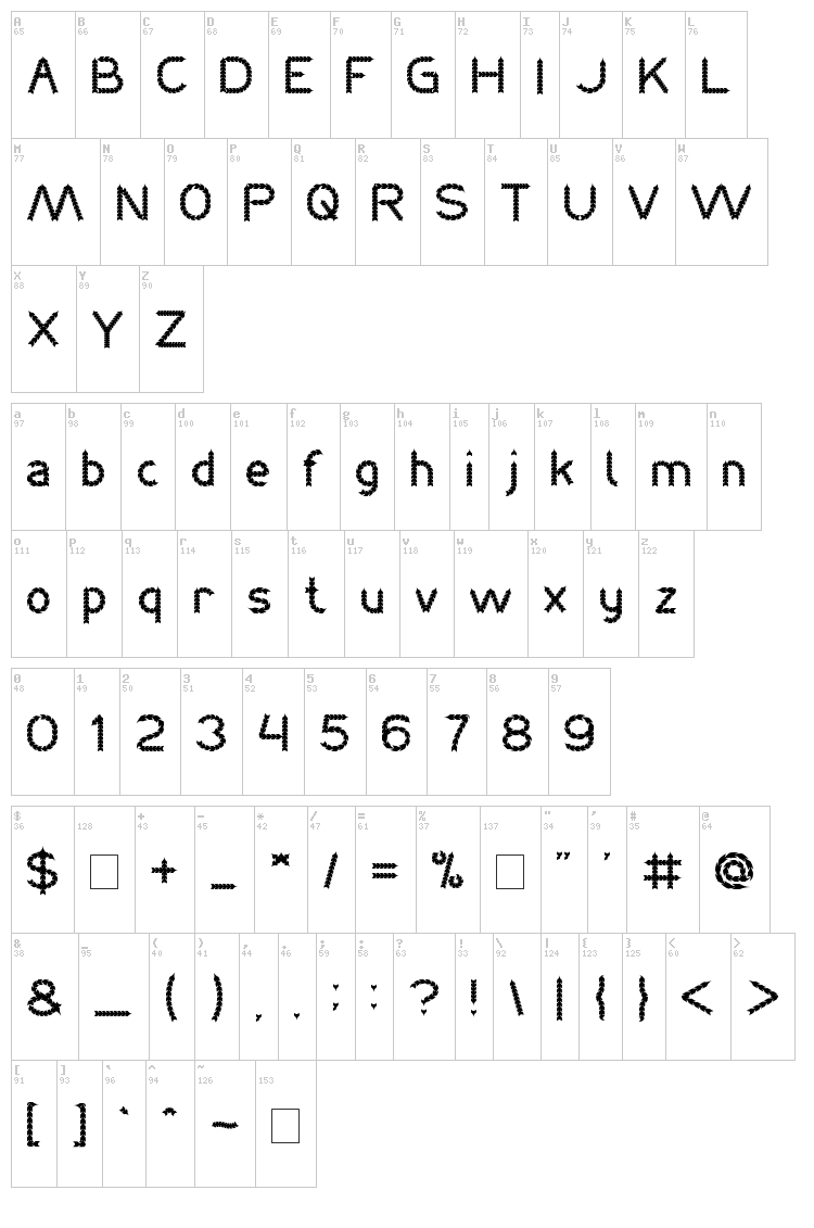 Black Arrow font map